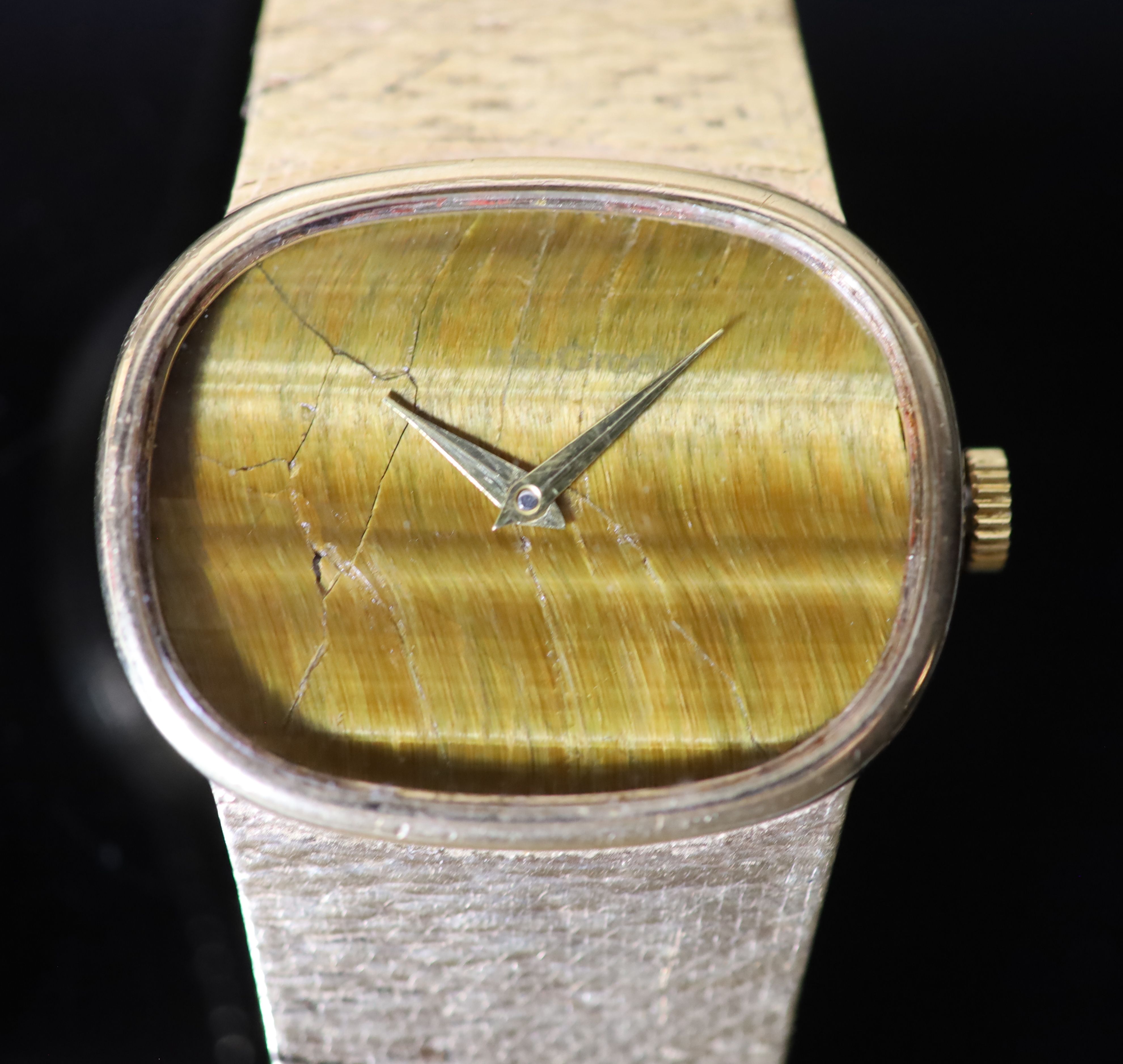 A gentlemans 1970s 9ct gold Bueche Girod manual wind dress wrist watch, on a 9ct gold bracelet,